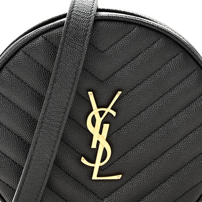 Saint Laurent Grain De Poudre Matelasse Chevron Quilted Round Vinyle Camera Bag Black 7 of 9