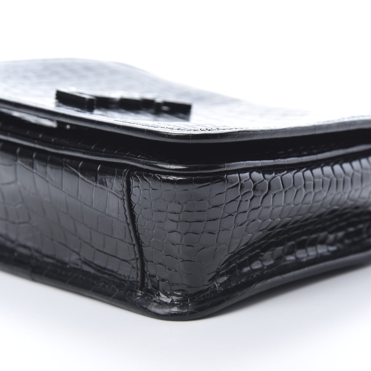 Crocodile Embossed Lambskin Matelasse Monogram Niki Chain Wallet Black