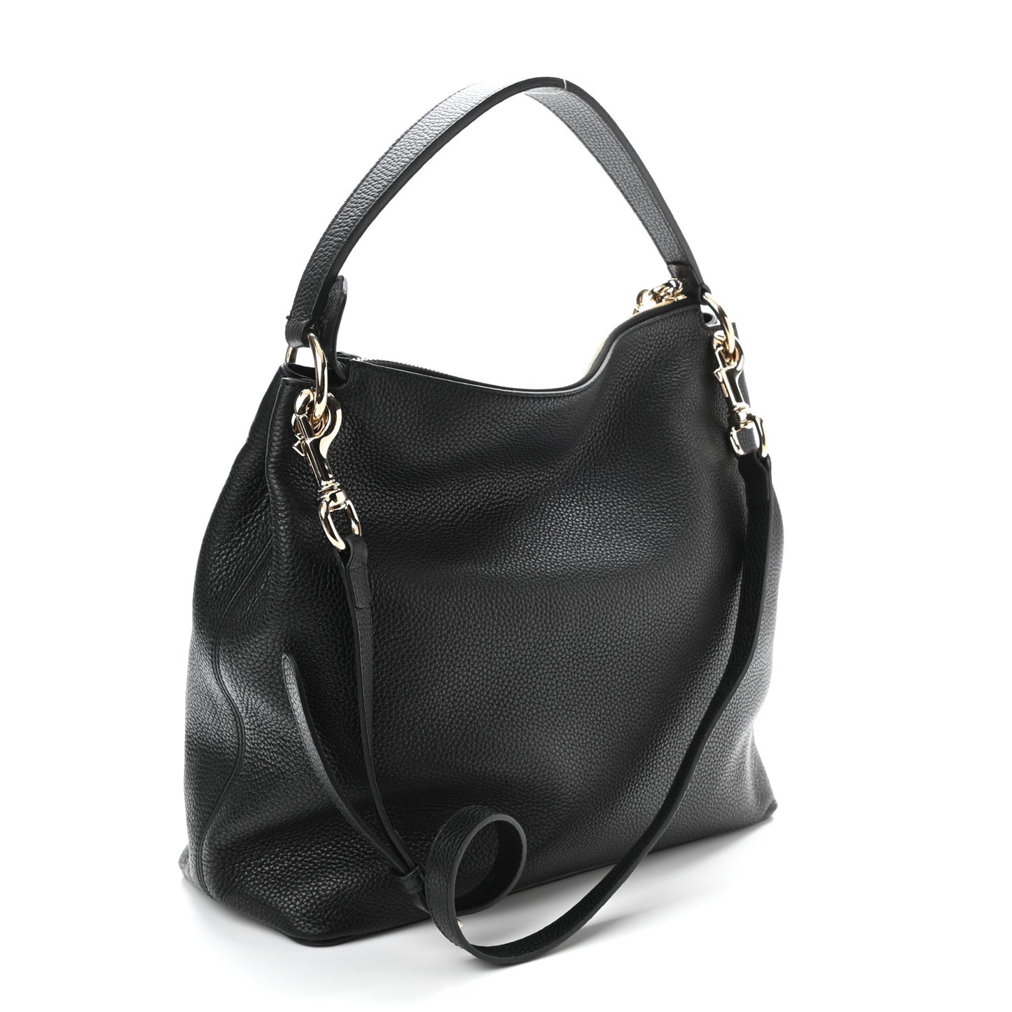Pebbled Calfskin Large Soho Hobo Black