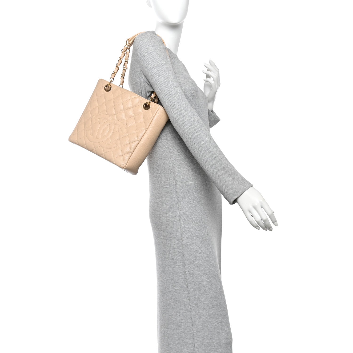 Chanel Caviar Quilted Petit Shopping Tote PST Beige Clair 2 of 12