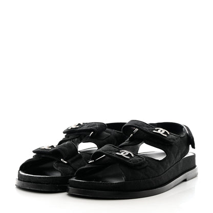 Chanel Mixed Fibers Velcro Dad Sandals 39.5 Black 3 of 15