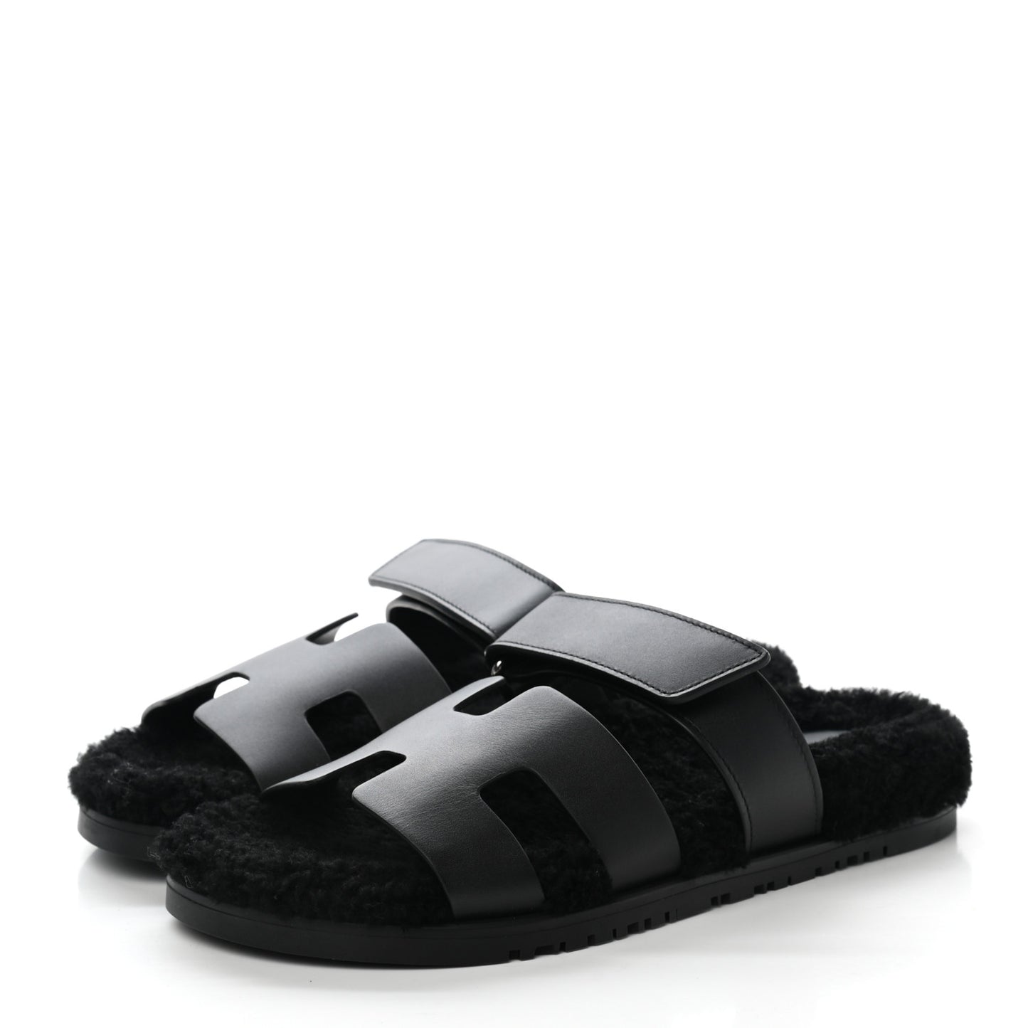 Calfskin Woolskin Womens Chypre Sandals 39.5 Black