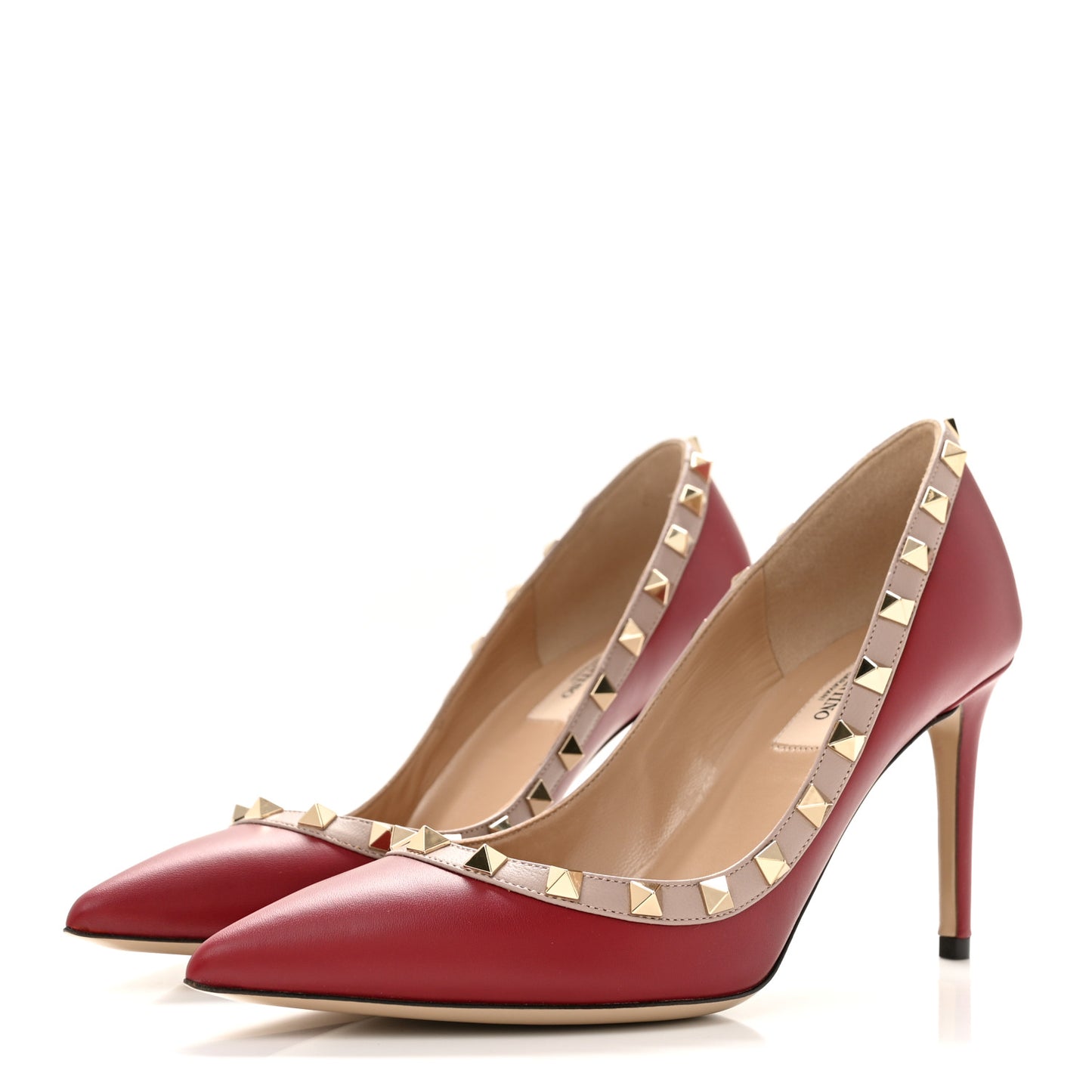 Calfskin Rockstud 85mm Pumps 37.5 Rosso Valentino Poudre