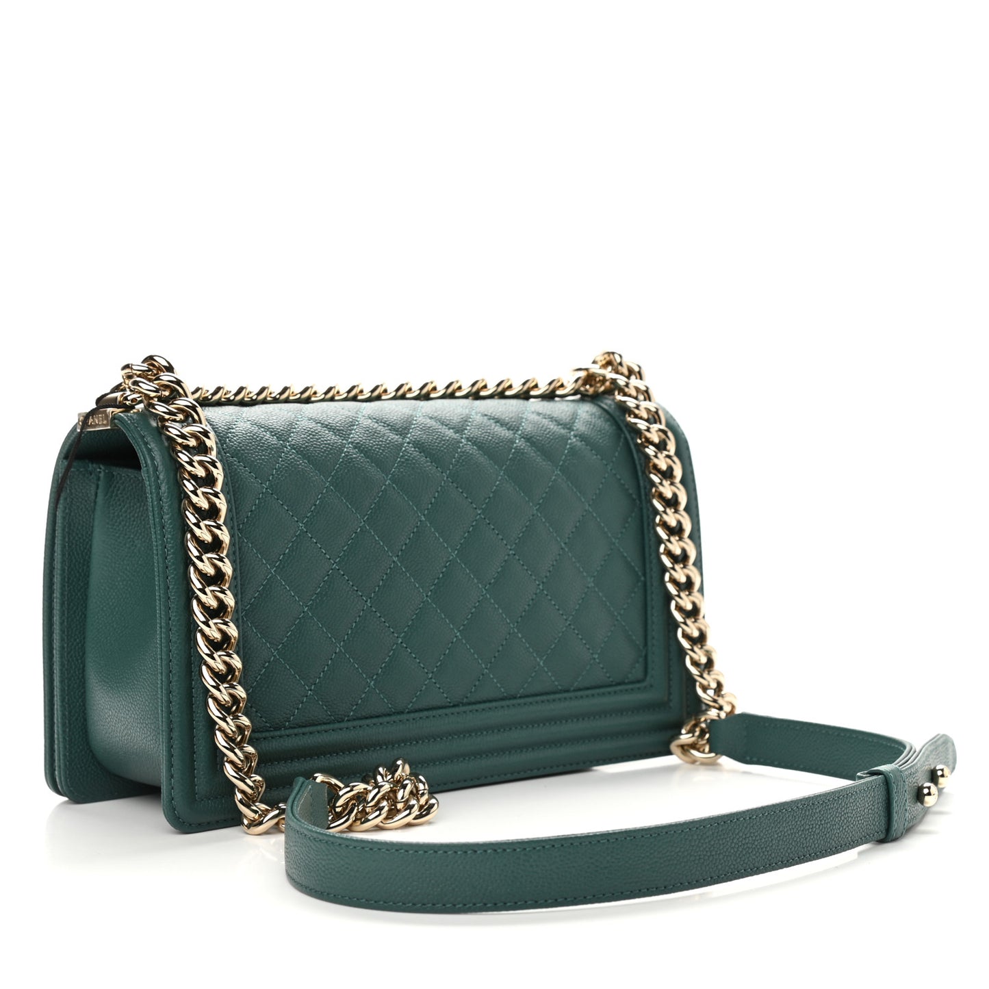 Caviar Quilted Medium Boy Flap Dark Green