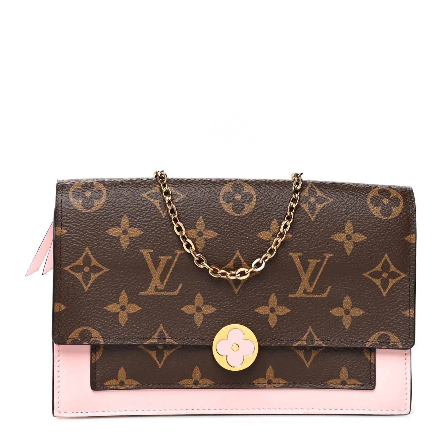 Monogram Flore Chain Wallet Rose Ballerine