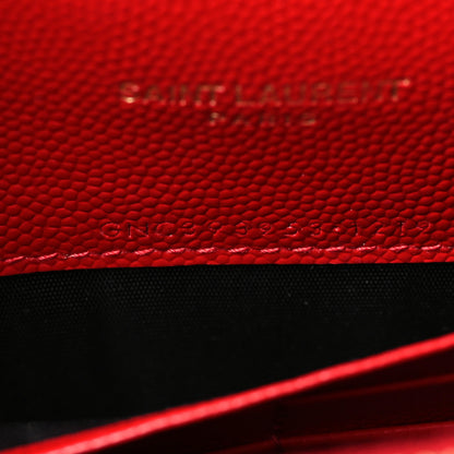 Saint Laurent Grain De Poudre Matelasse Chevron Monogram Envelope Chain Wallet New Red 7 of 10
