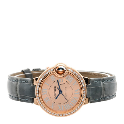 Cartier 18K Pink Gold Alligator Diamond Bezel 33mm Ballon Bleu De Cartier Automatic Watch 2 of 4
