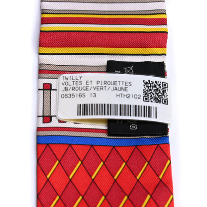 Hermes Silk Voltes Et Pirouettes Twilly Rouge Vert Jaune 7 of 8