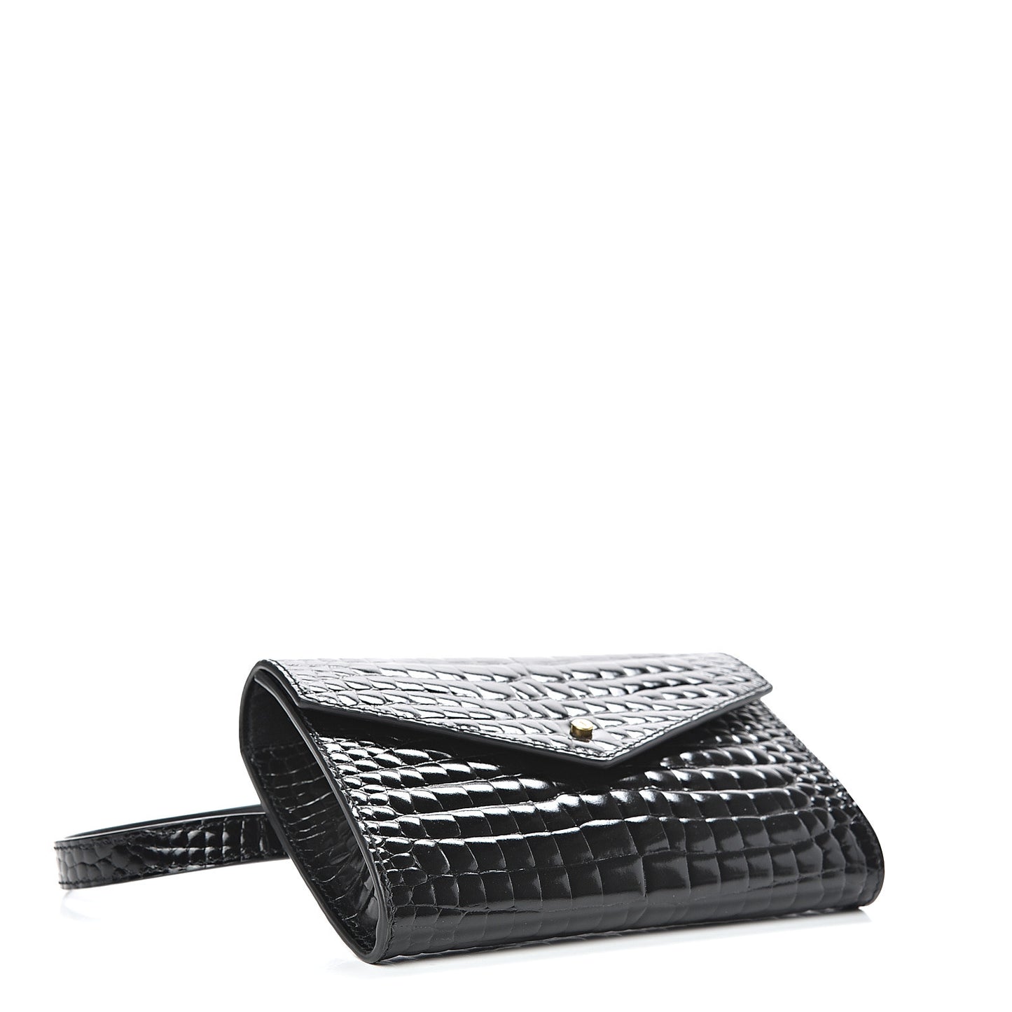 Calfskin Crocodile Embossed Envelope Belt Bag Black