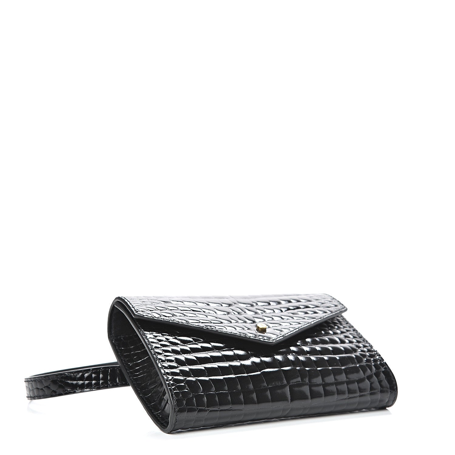Saint Laurent Calfskin Crocodile Embossed Envelope Belt Bag Black 3 of 9