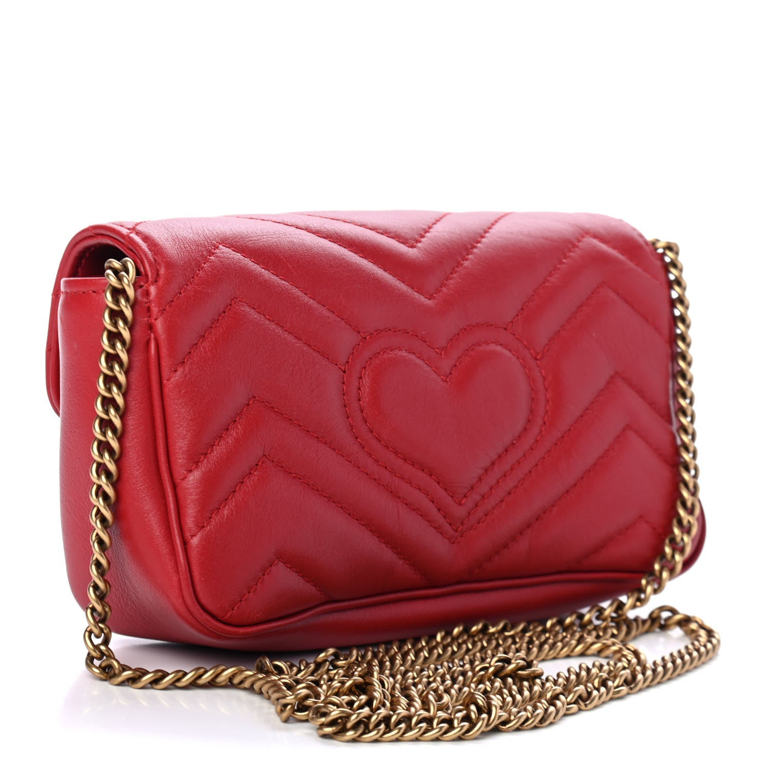 Gucci Calfskin Matelasse Super Mini GG Marmont Shoulder Bag Hibiscus Red 2 of 4