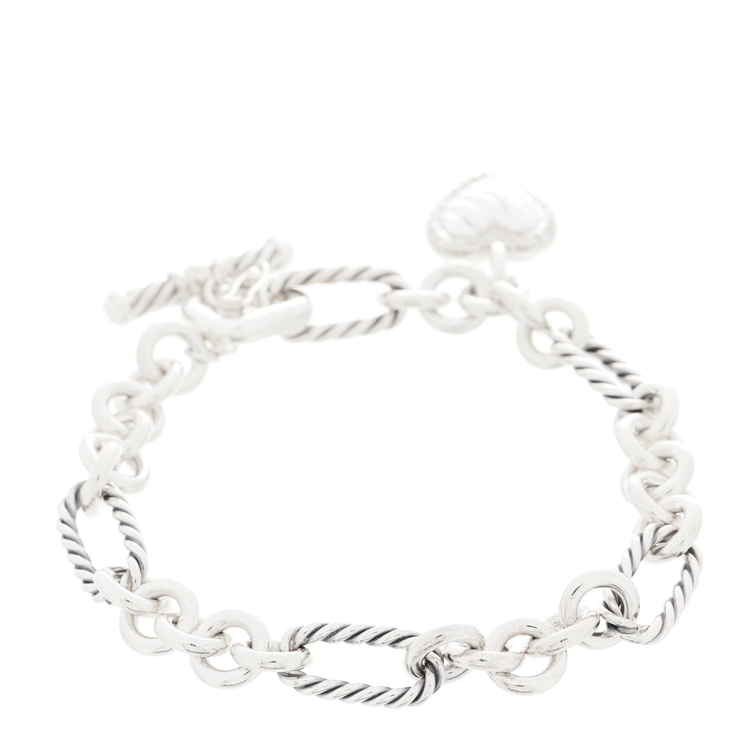 David Yurman Sterling Silver Diamond Cable Heart Charm Bracelet 3 of 5