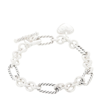 David Yurman Sterling Silver Diamond Cable Heart Charm Bracelet 3 of 5