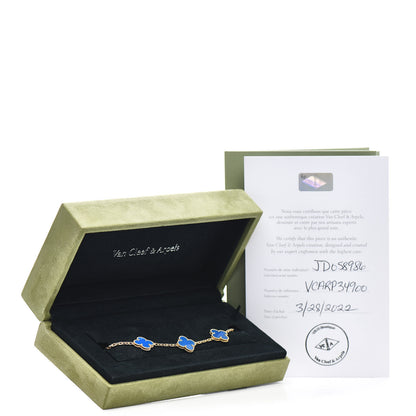 Van Cleef & Arpels 18K Yellow Gold Blue Agate 5 Motifs Vintage Alhambra Bracelet 5 of 5