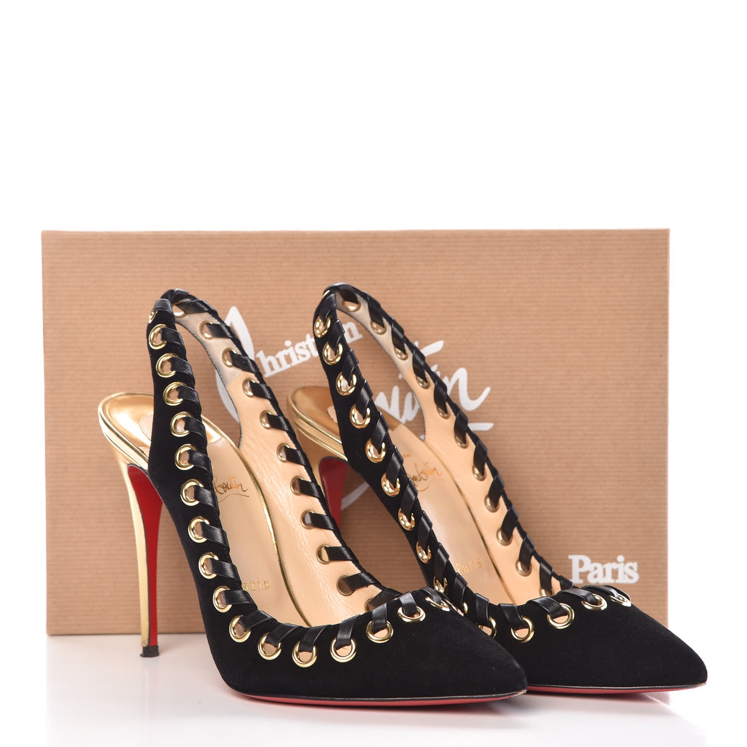 Christian Louboutin Suede Kid Specchio Ostri 100 Slingback Pumps 38.5 Black 14 of 14