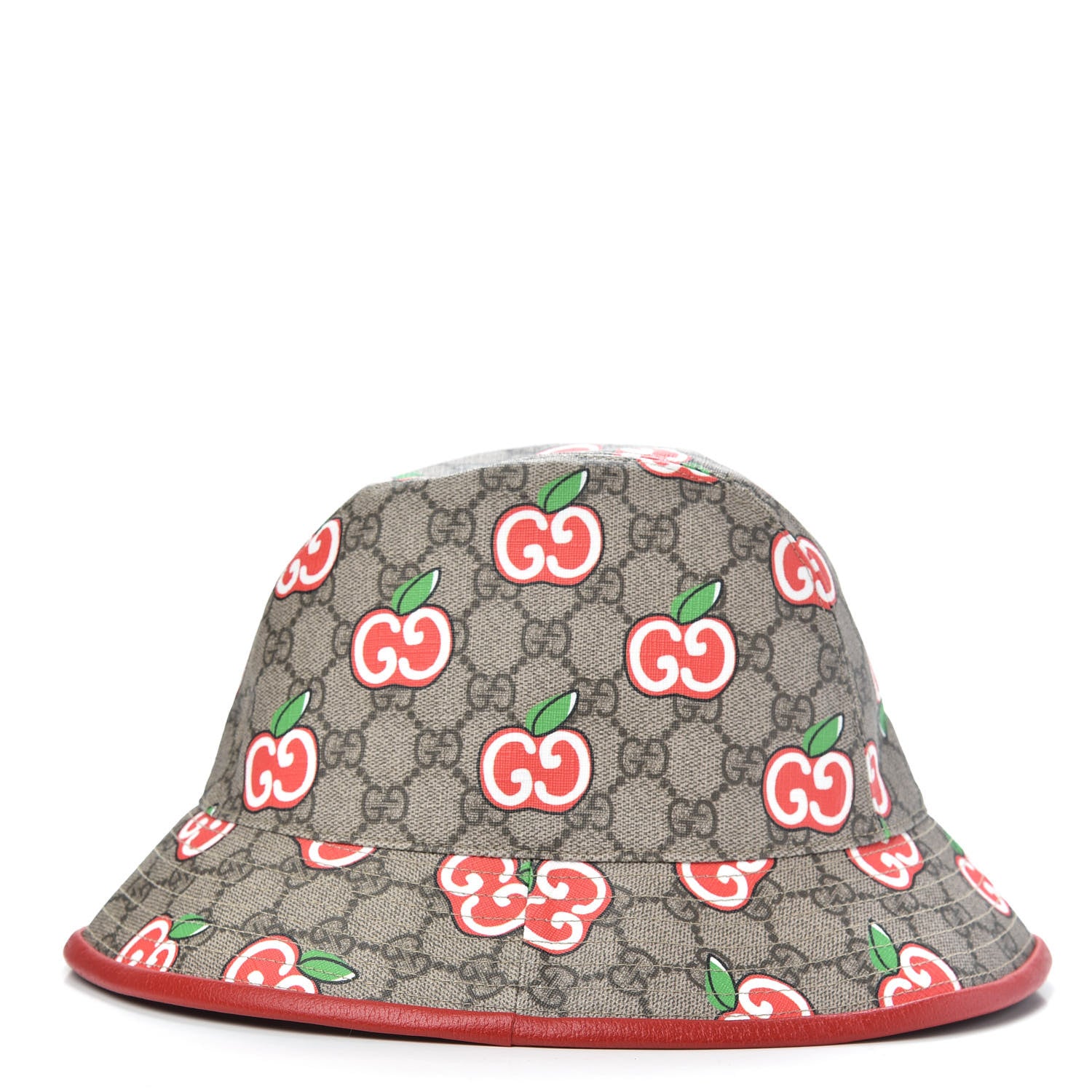 Gucci GG Supreme Monogram Apple Textured Dollar Calfskin Retro Interlocking G Fedora Pomme Bucket Hat L Beige Ebony Red 4 of 7