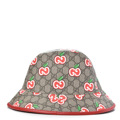 Gucci GG Supreme Monogram Apple Textured Dollar Calfskin Retro Interlocking G Fedora Pomme Bucket Hat L Beige Ebony Red 4 of 7