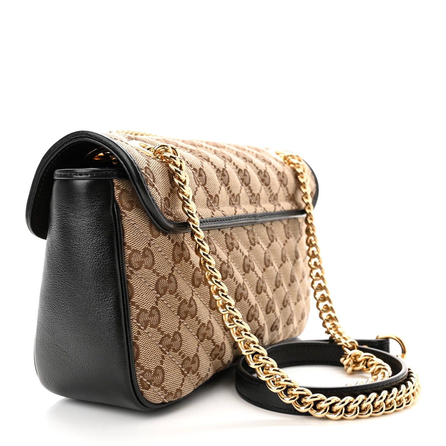 Monogram Matelasse Diagonal Small GG Marmont Shoulder Bag Beige Black