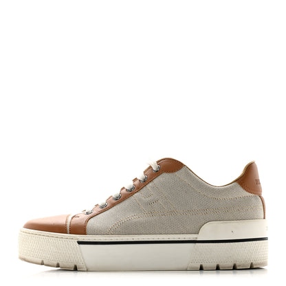 Hermes Canvas Calfskin Womens Voltage Sneakers 38.5 Prunoir Naturel 1 of 10