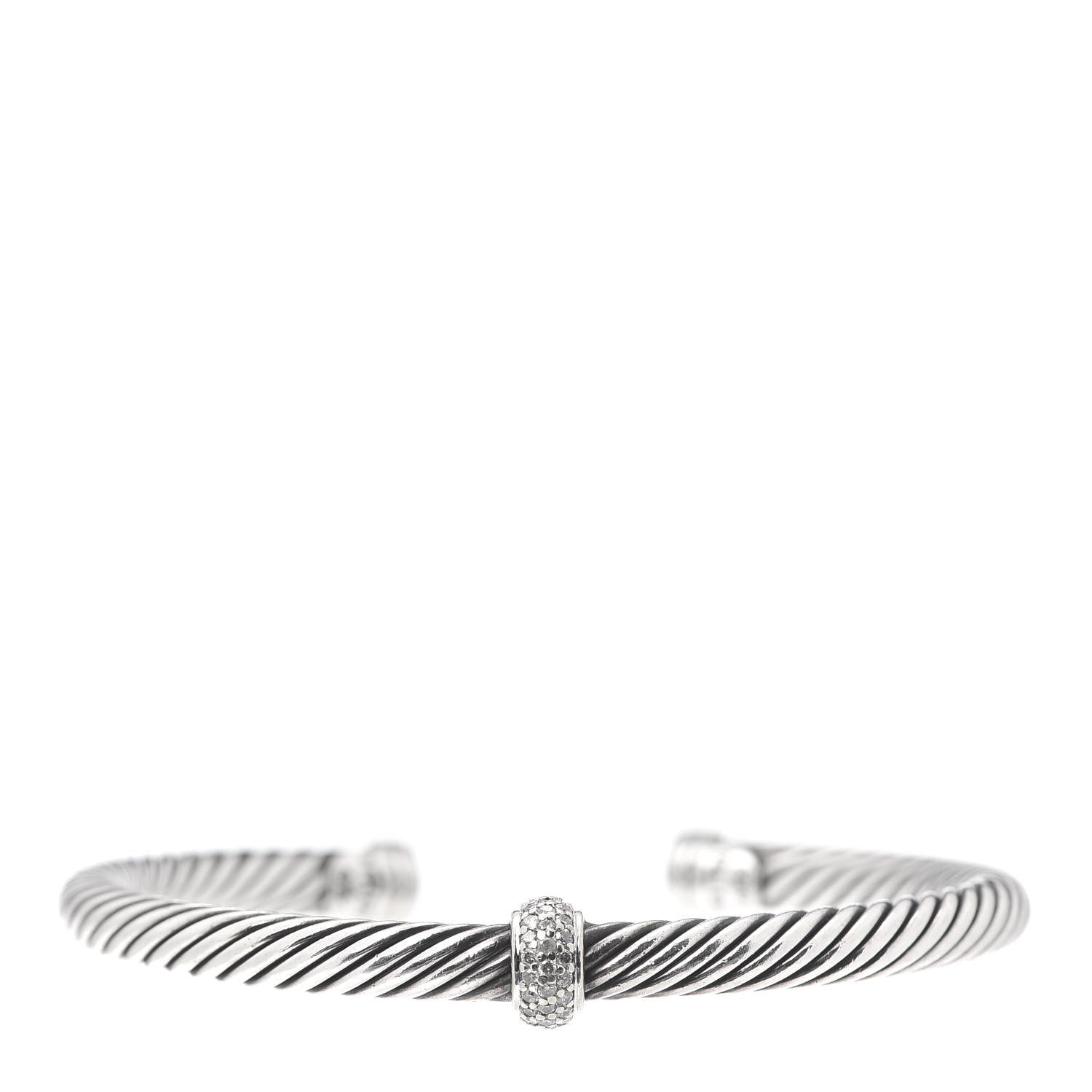 David Yurman Sterling Silver 18K White Gold Diamond 5mm Cable Classics Station Bracelet 1 of 4