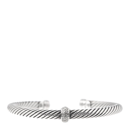 David Yurman Sterling Silver 18K White Gold Diamond 5mm Cable Classics Station Bracelet 1 of 4