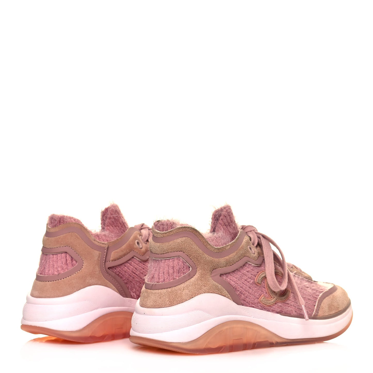 Suede Calfskin Stretch Fabric CC Sneakers 36.5 Pink