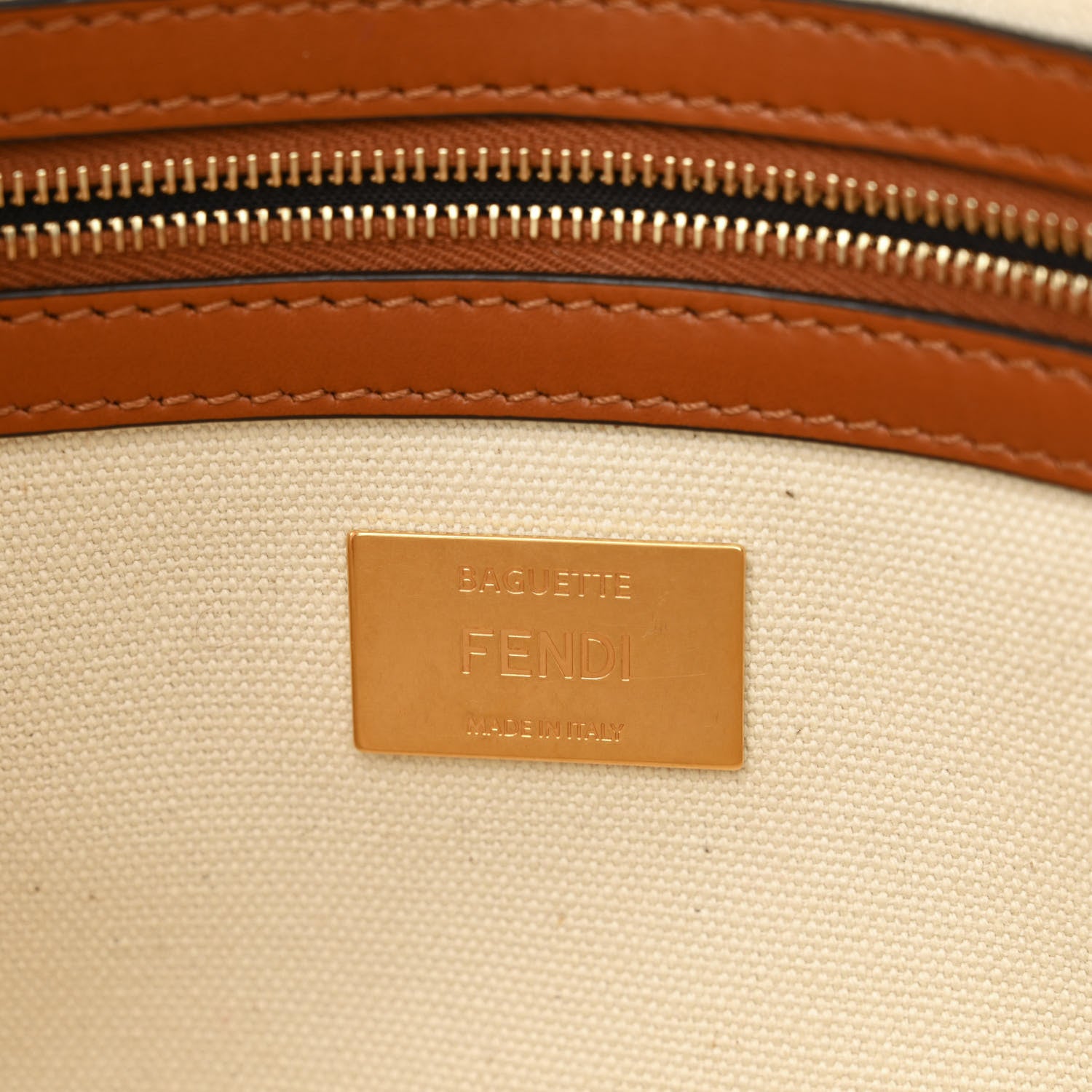 Fendi Canvas Vitello King Bi-Color Strap FF Embroidered Baguette Grezzo Brandy Cuoio 6 of 10
