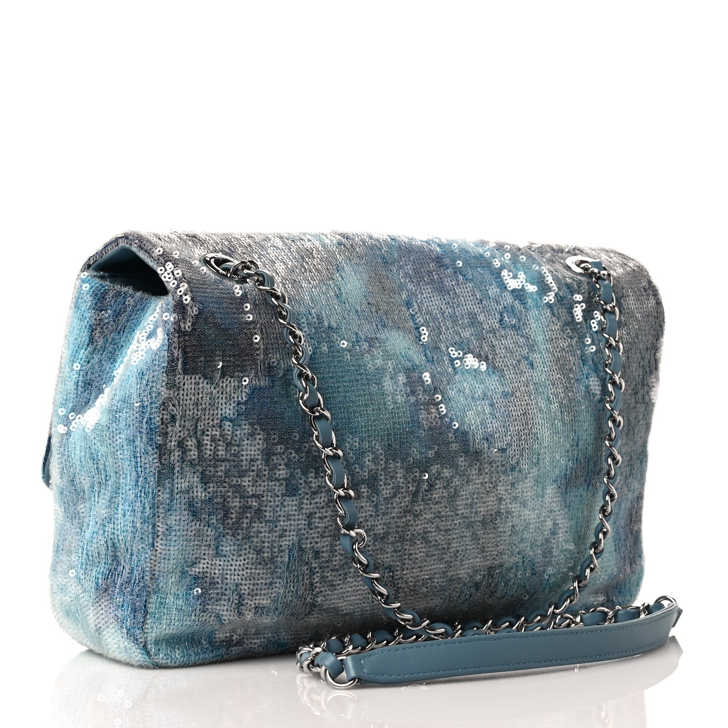 Chanel Sequin Large Waterfall Flap Light Blue 3 of 10
