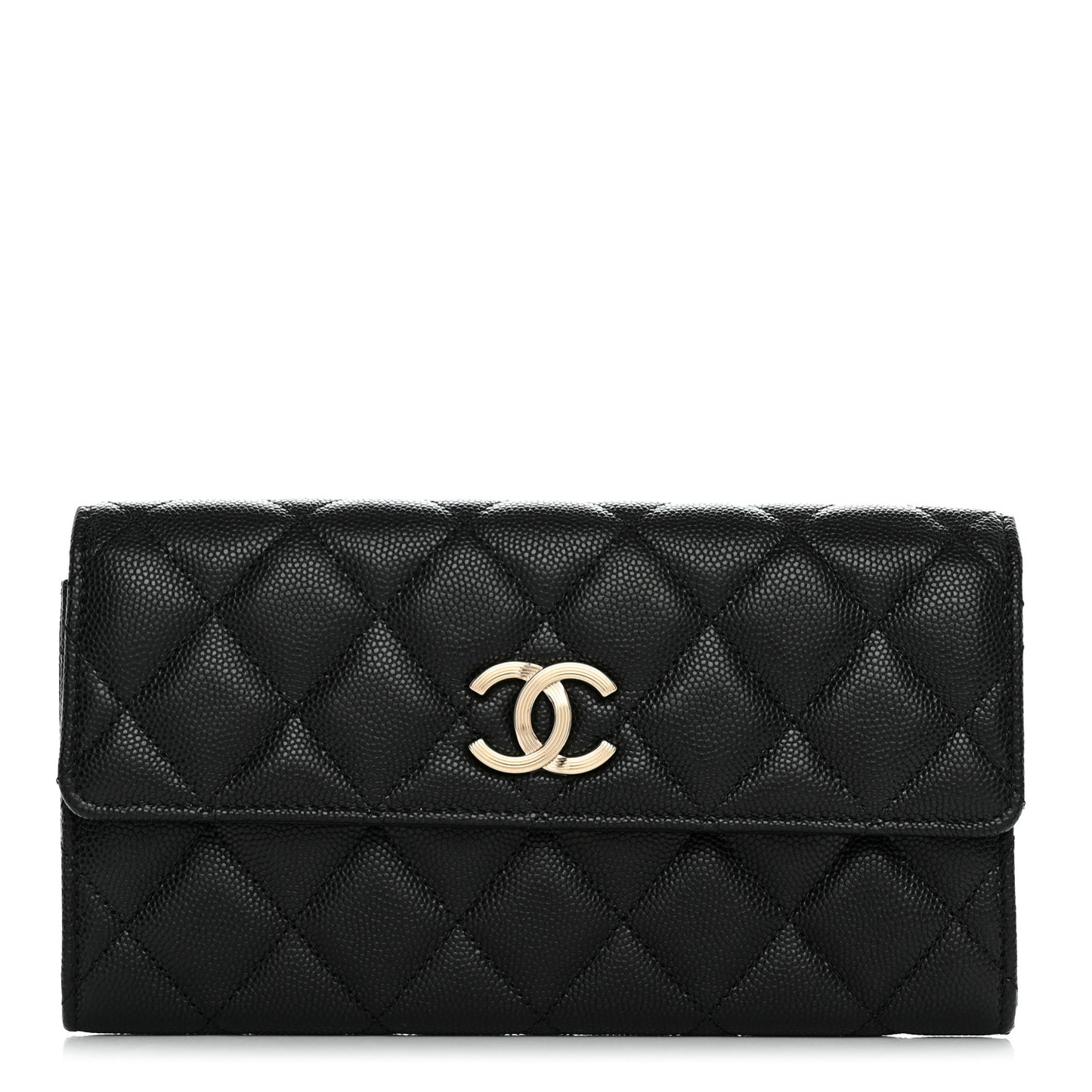 Caviar Quilted CC Large Gusset Flap Wallet Black