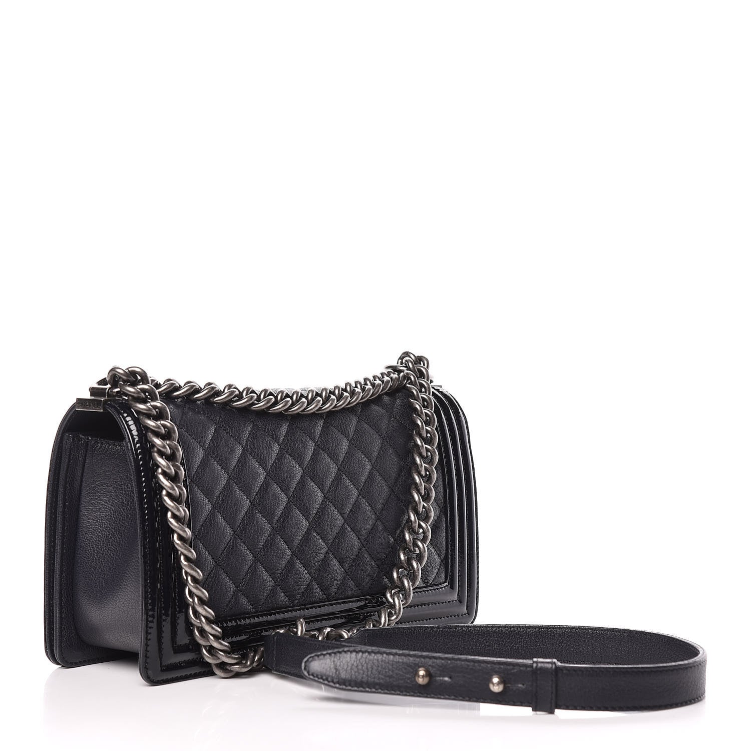 Chanel Goatskin Quilted Patent Medium Duo Boy Flap Black 3 of 9