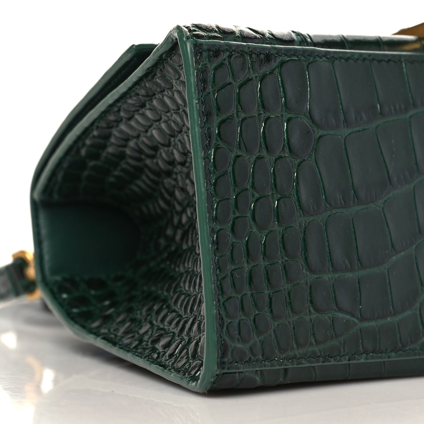 Shiny Calfskin Crocodile Embossed Small Hourglass Top Handle Bag Forest Green