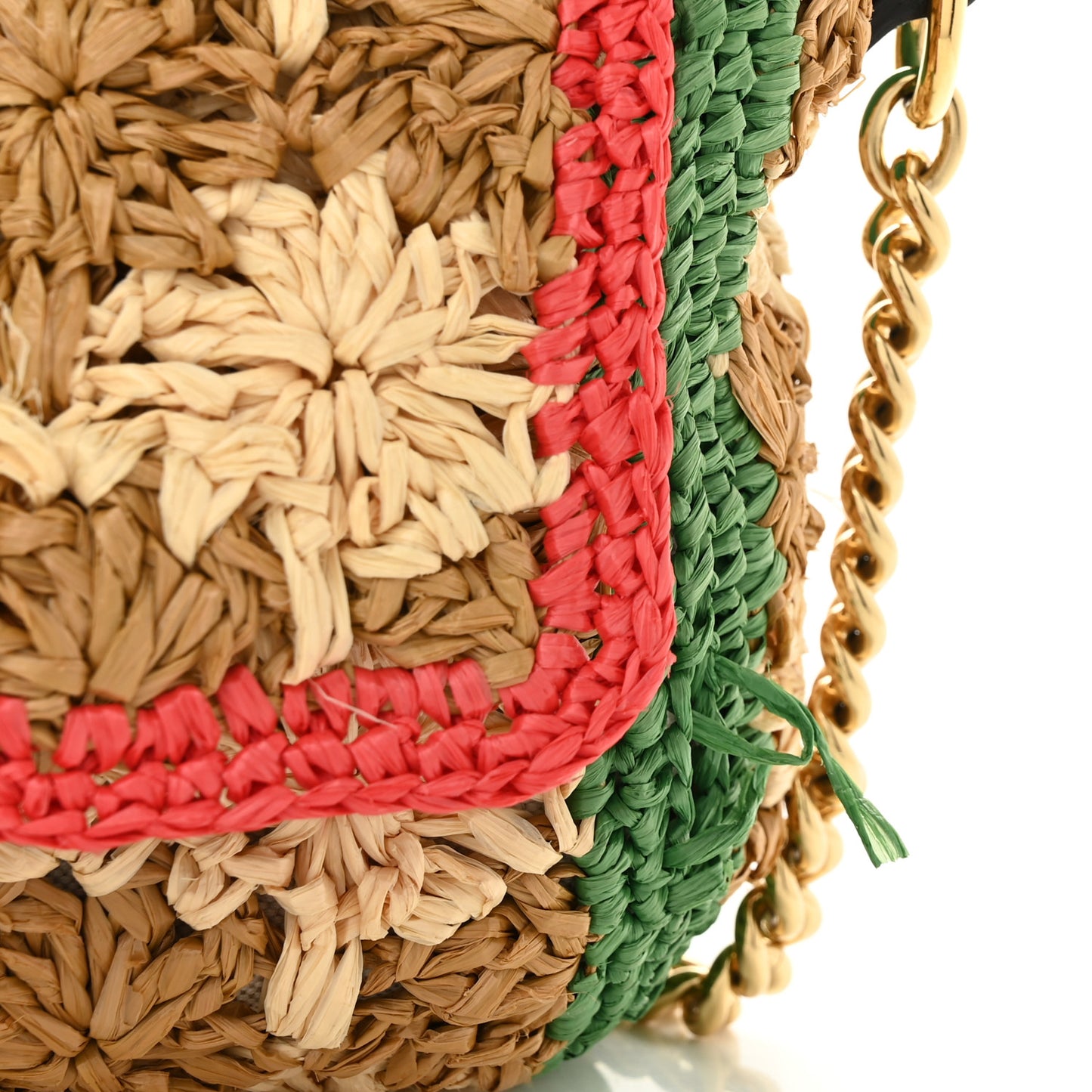Raffia Azalea Calfskin Crochet Flower Small GG Marmont Shoulder Bag Natural Ecru Green Red New Shamarock