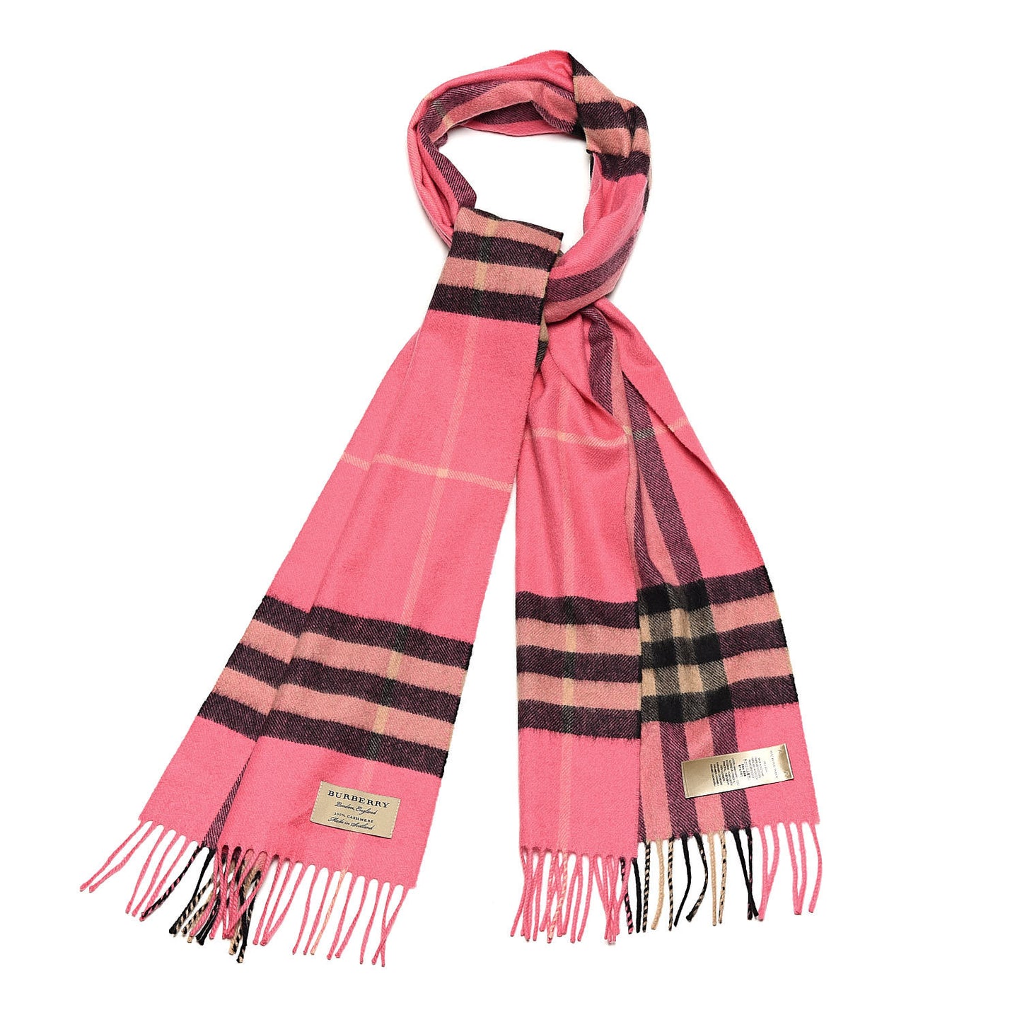 Cashmere Giant Check Fringe Scarf Rose Pink