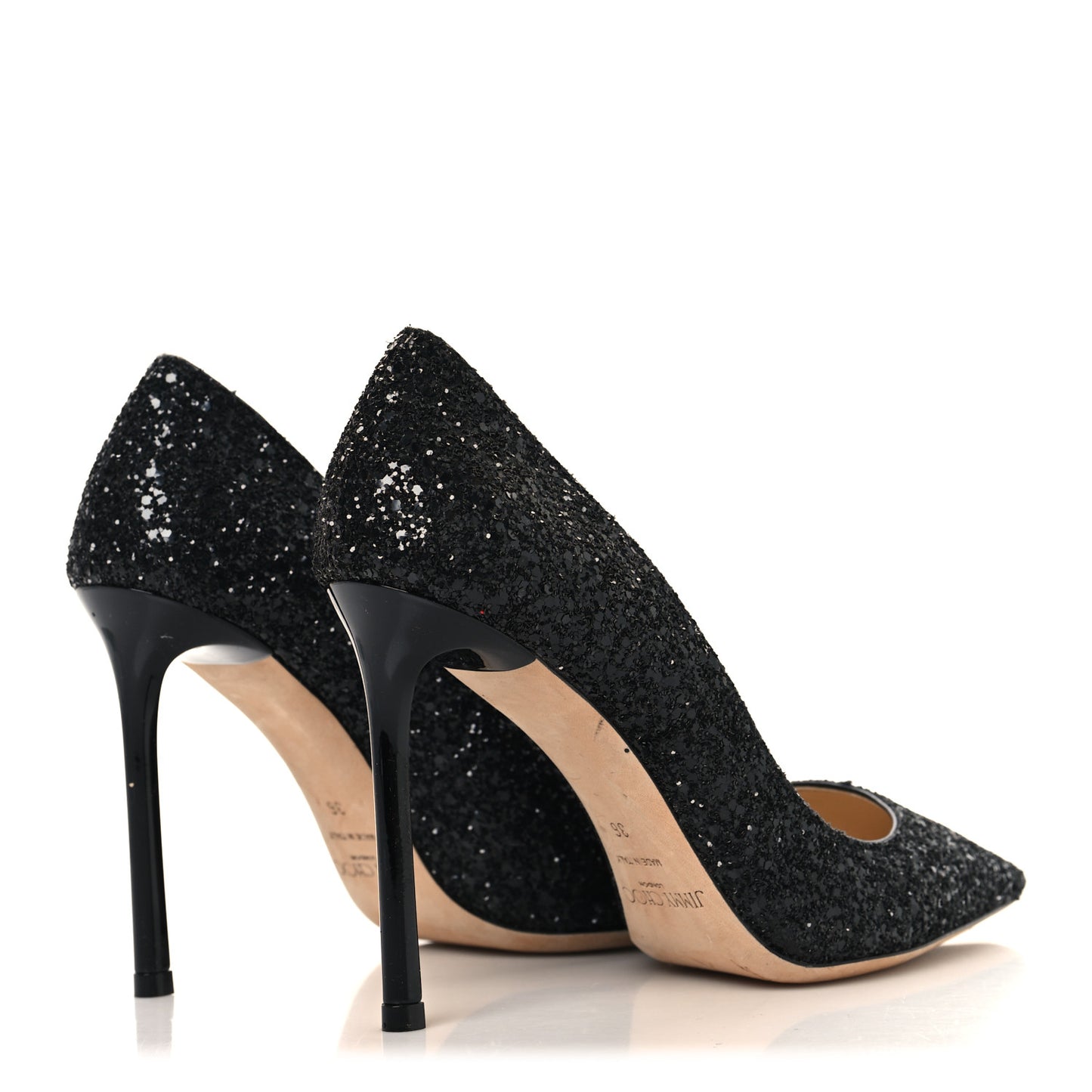 Coarse Glitter Pointy Toe Romy Pumps 36 Black