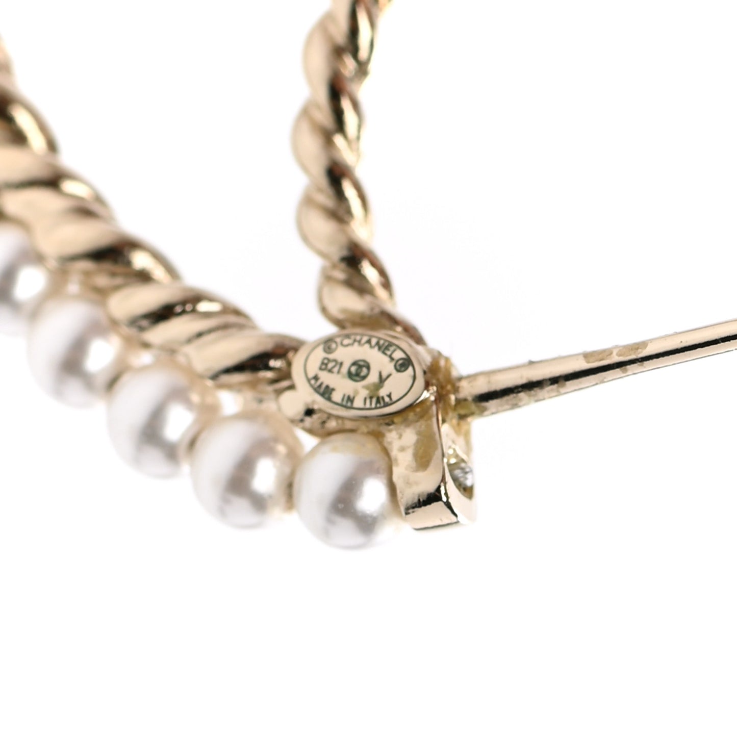 Crystal Pearl CC Drop Hoop Earrings Gold Pearly White