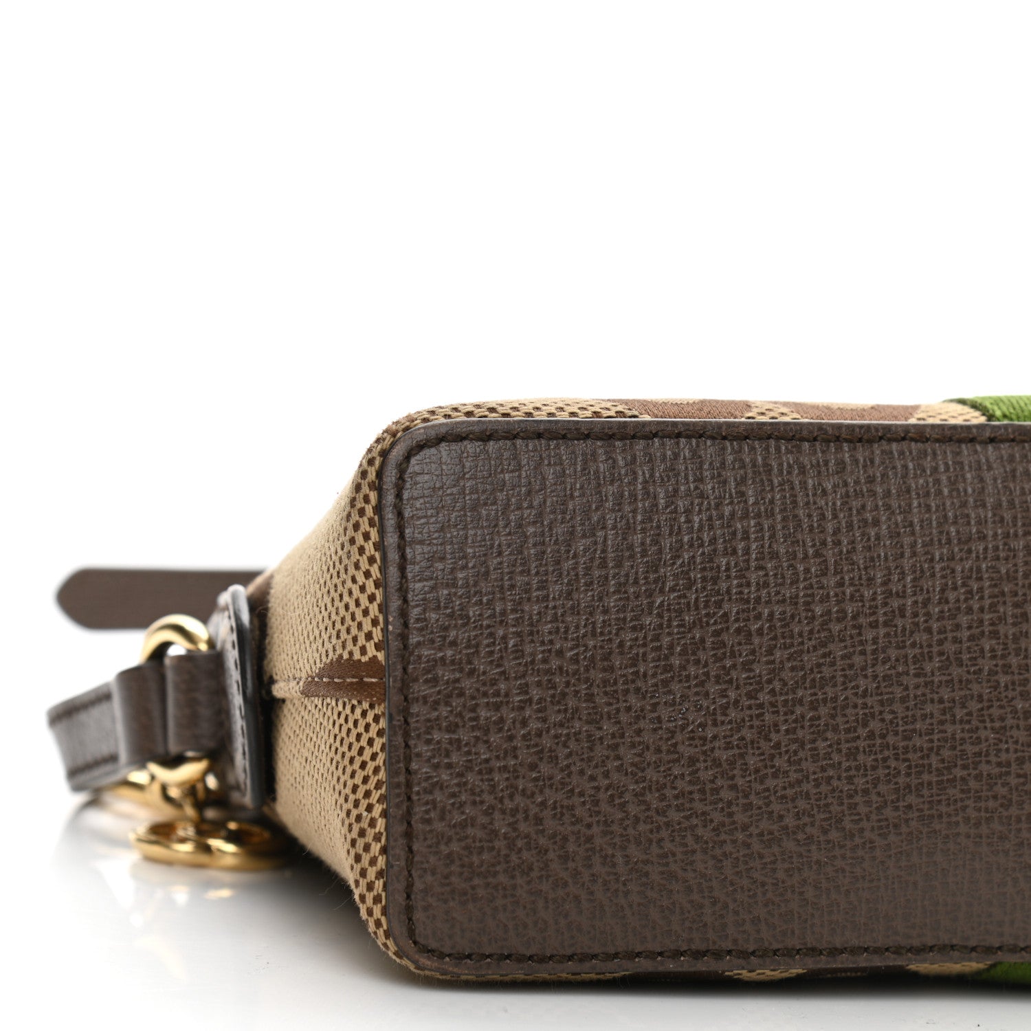 Gucci Monogram Jumbo GG Textured Dollar Calfskin Web Small Ophidia Dome Shoulder Bag Camel Ebony New Acero 7 of 9