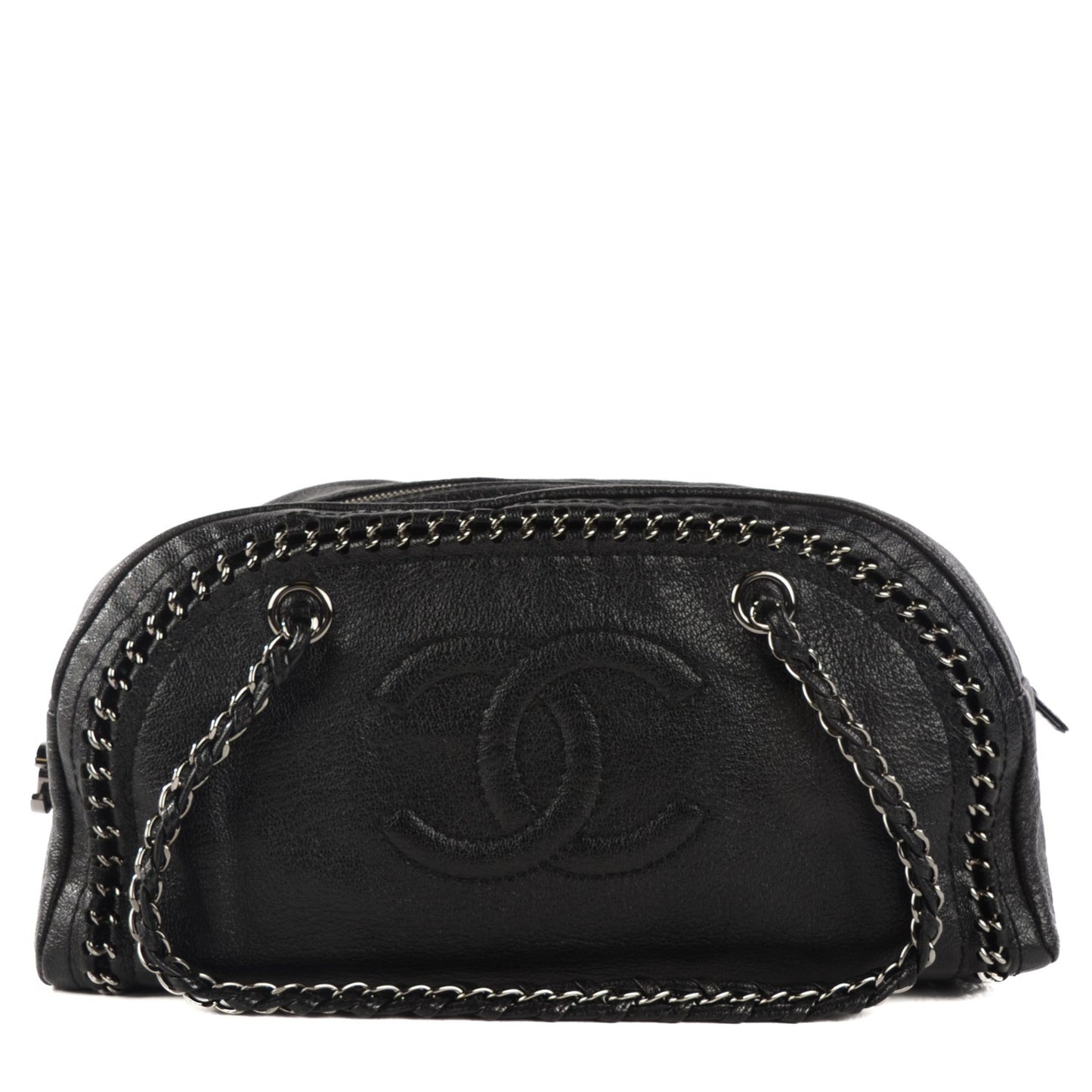 Metallic Goatskin Medium Luxe Ligne Bowler Black