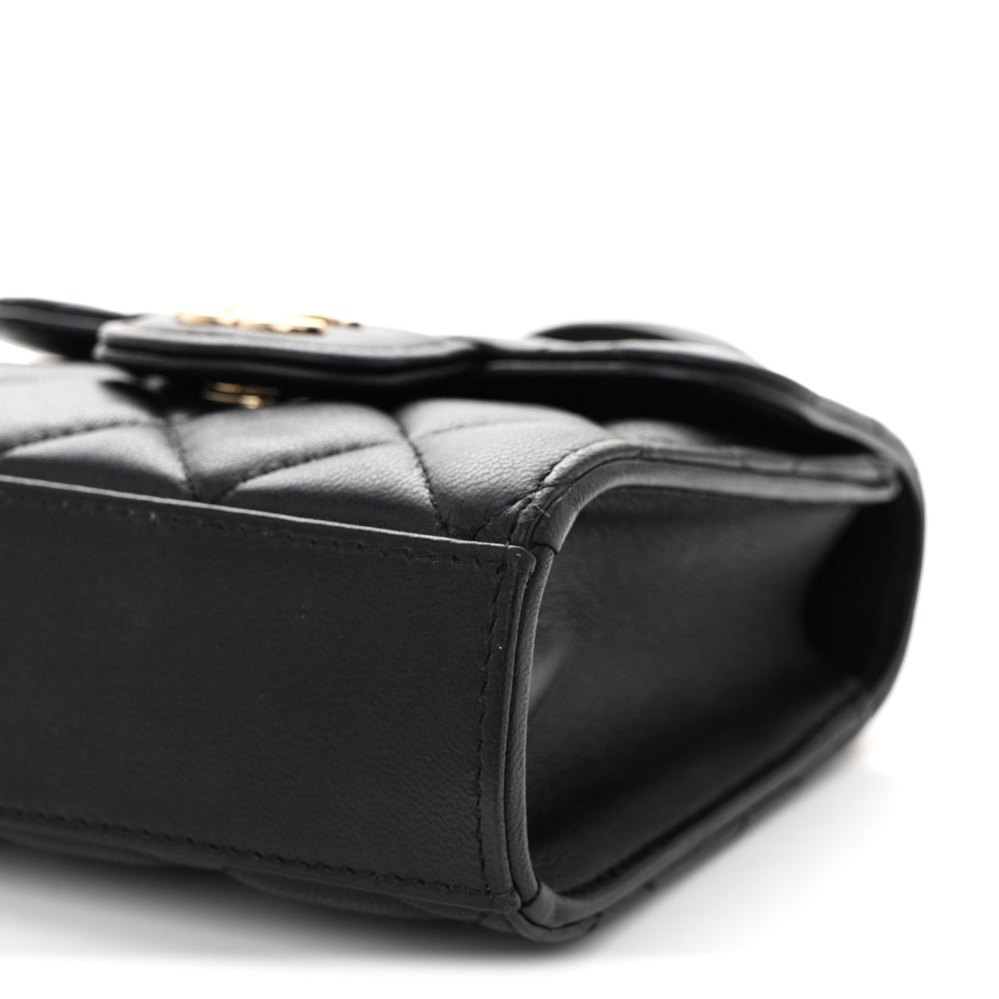 Lambskin Quilted Top Handle Flap Clutch With Chain Black