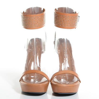 Saint Laurent Calfskin Studded Christa Ankle Cuff Sandals 37 Beige 9 of 14