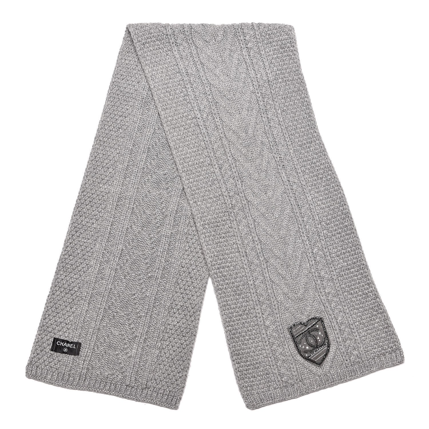 Chanel Cashmere Crystal Sequin CC Scarf Grey 4 of 9