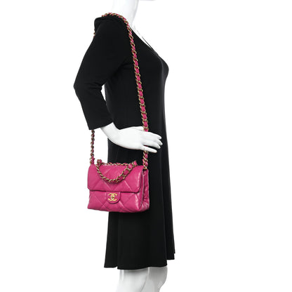 Chanel Lambskin Quilted Small Chain Top Handle Flap Fuchsia 2 of 16
