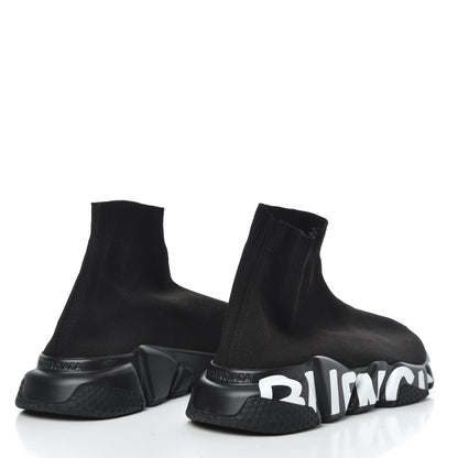 Balenciaga Neoprene Knit Womens Speed Graffiti Sneakers 38 Black White 4 of 11