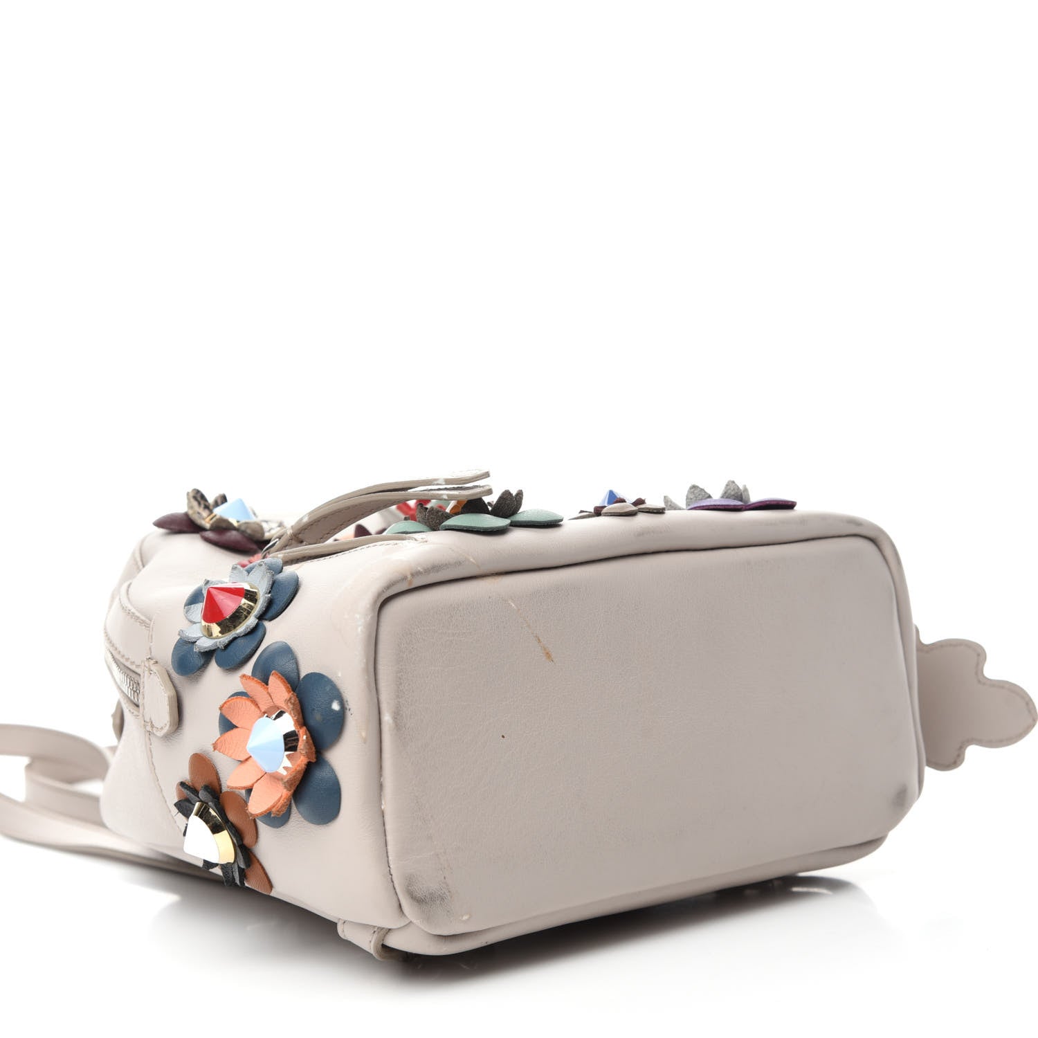 Fendi Vitello Dolce Flowerland Studded Mini Backpack Grigio Polvere Multicolor 4 of 17