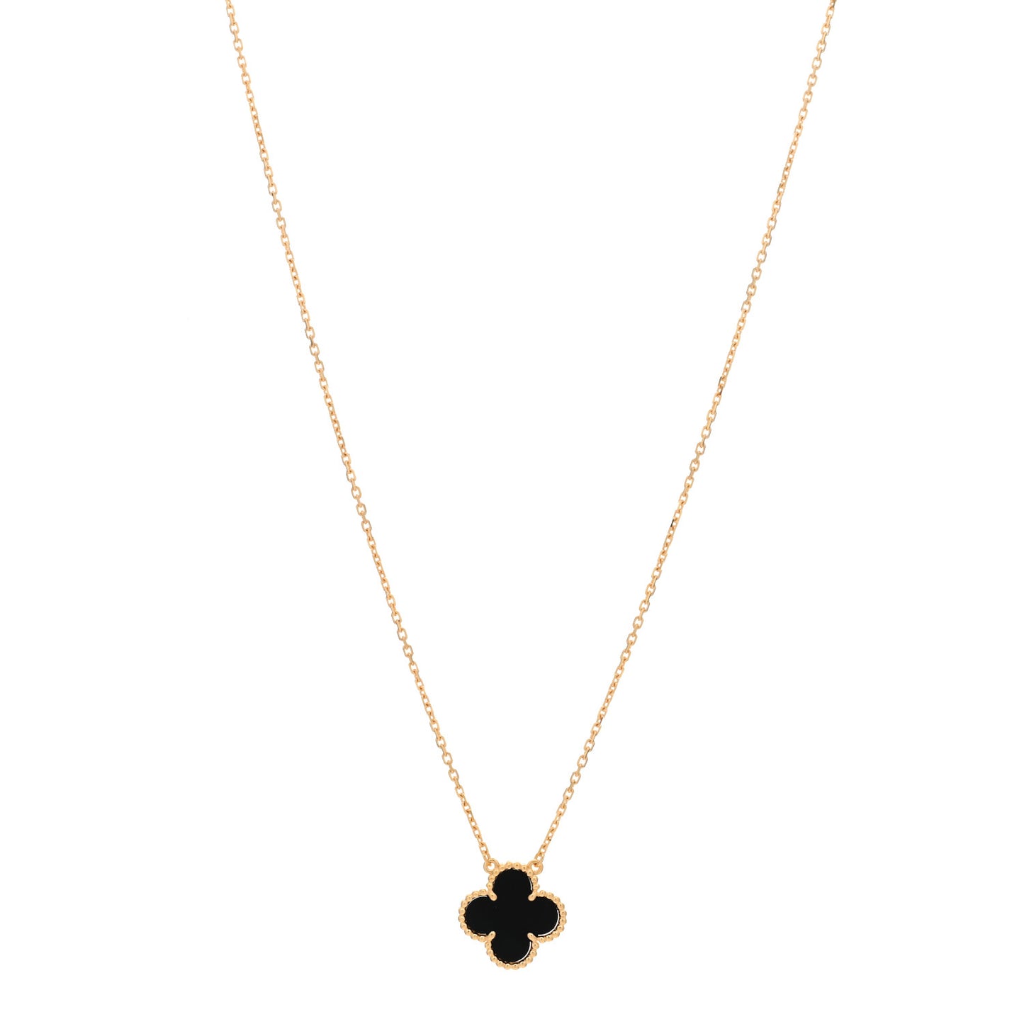 18K Yellow Gold Black Onyx Vintage Alhambra Pendant Necklace