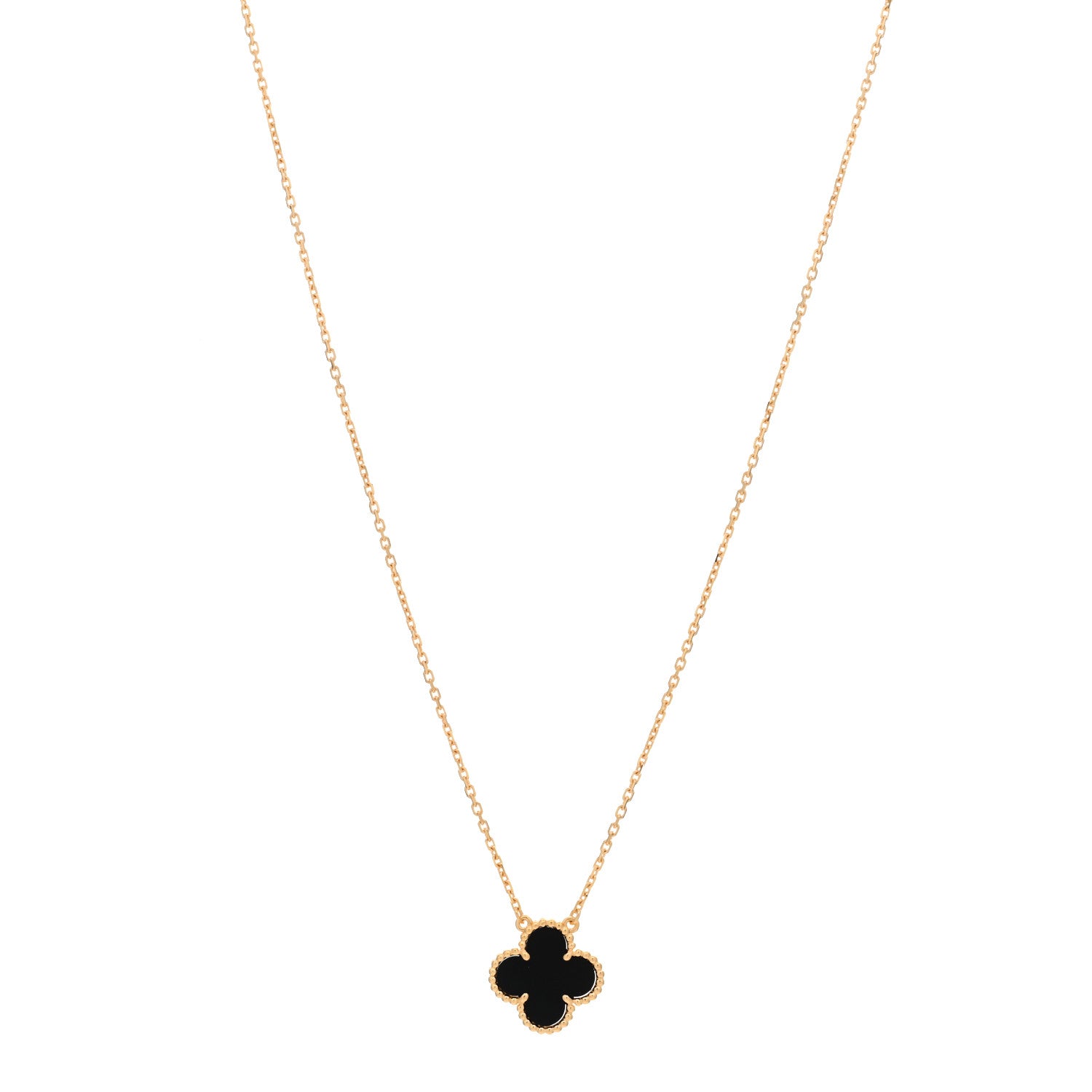 Van Cleef & Arpels 18K Yellow Gold Black Onyx Vintage Alhambra Pendant Necklace 1 of 4
