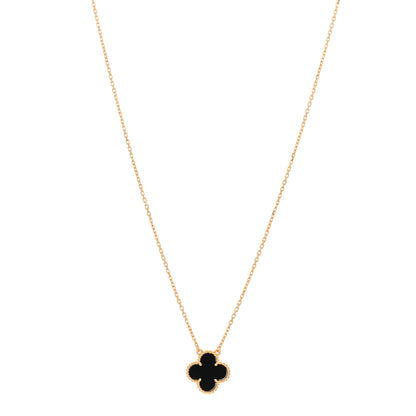 Van Cleef & Arpels 18K Yellow Gold Black Onyx Vintage Alhambra Pendant Necklace 1 of 4