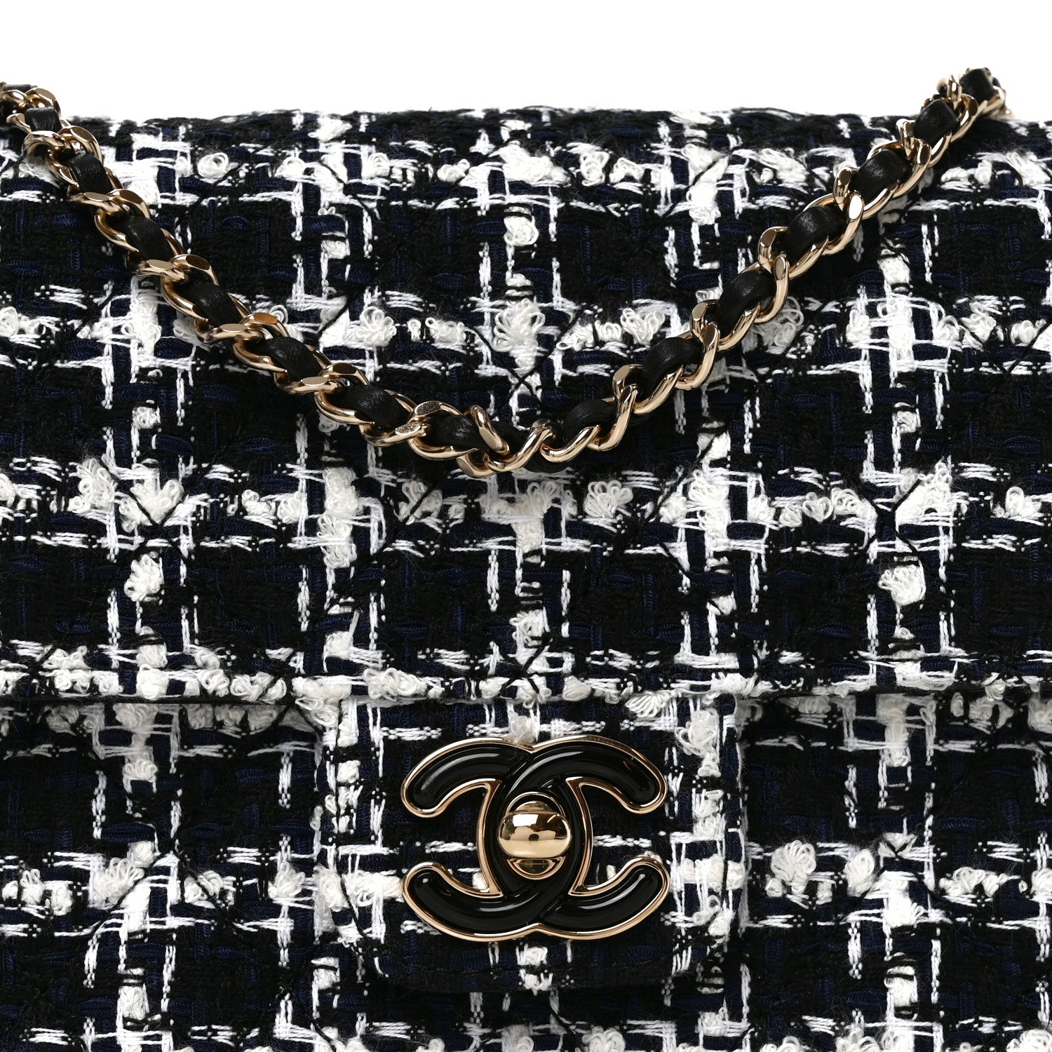 Chanel Tweed Resin Quilted Mini Heart Square Flap Navy White Black 8 of 11