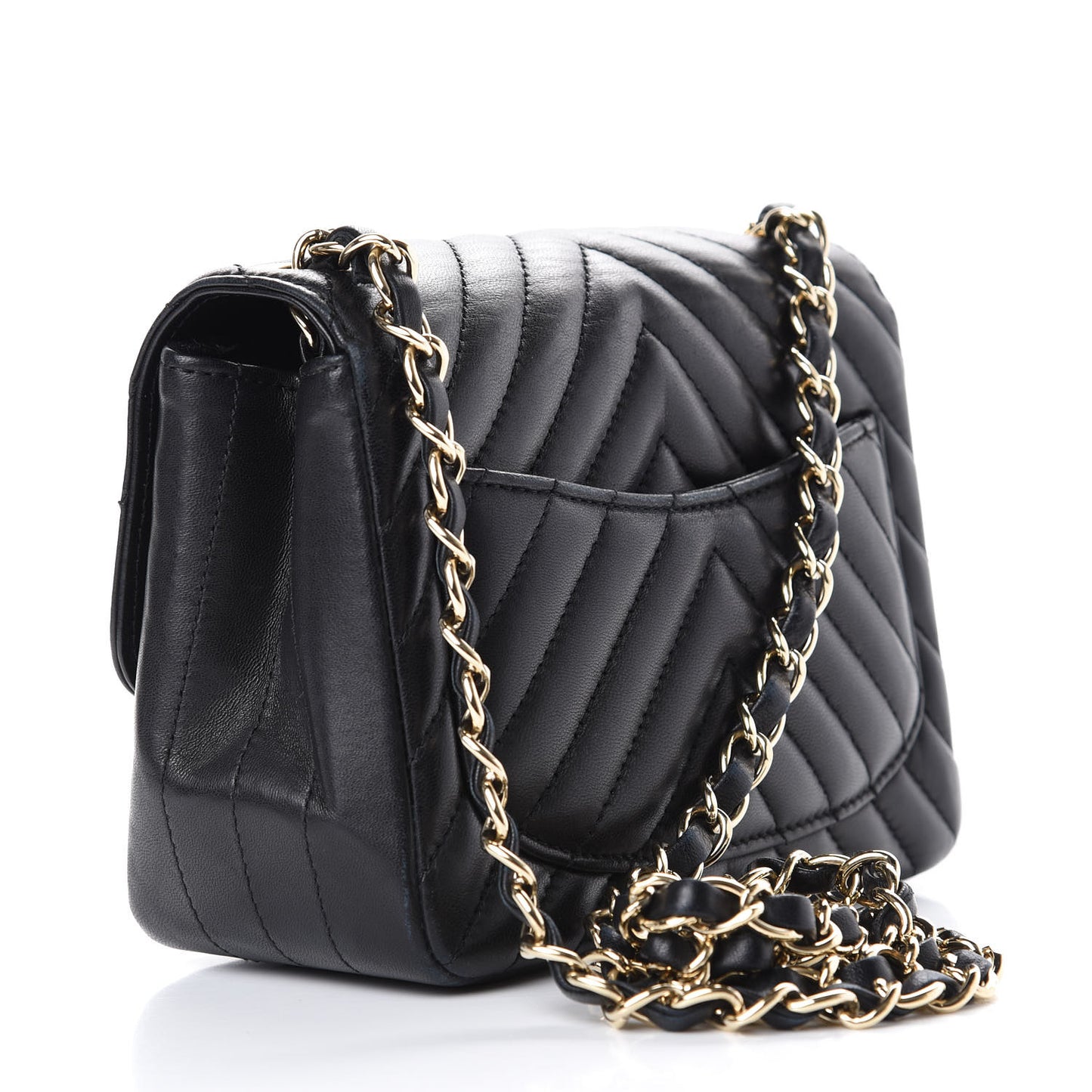 Lambskin Chevron Quilted Mini Square Flap Black