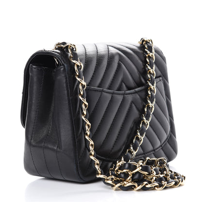 Chanel Lambskin Chevron Quilted Mini Square Flap Black 3 of 15