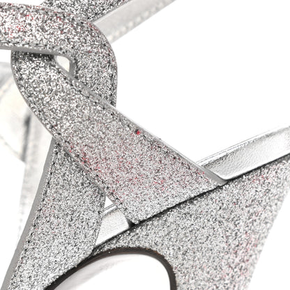 Saint Laurent Glitter Calfskin Tribute 105 Platform Sandals 37 Silver 11 of 11